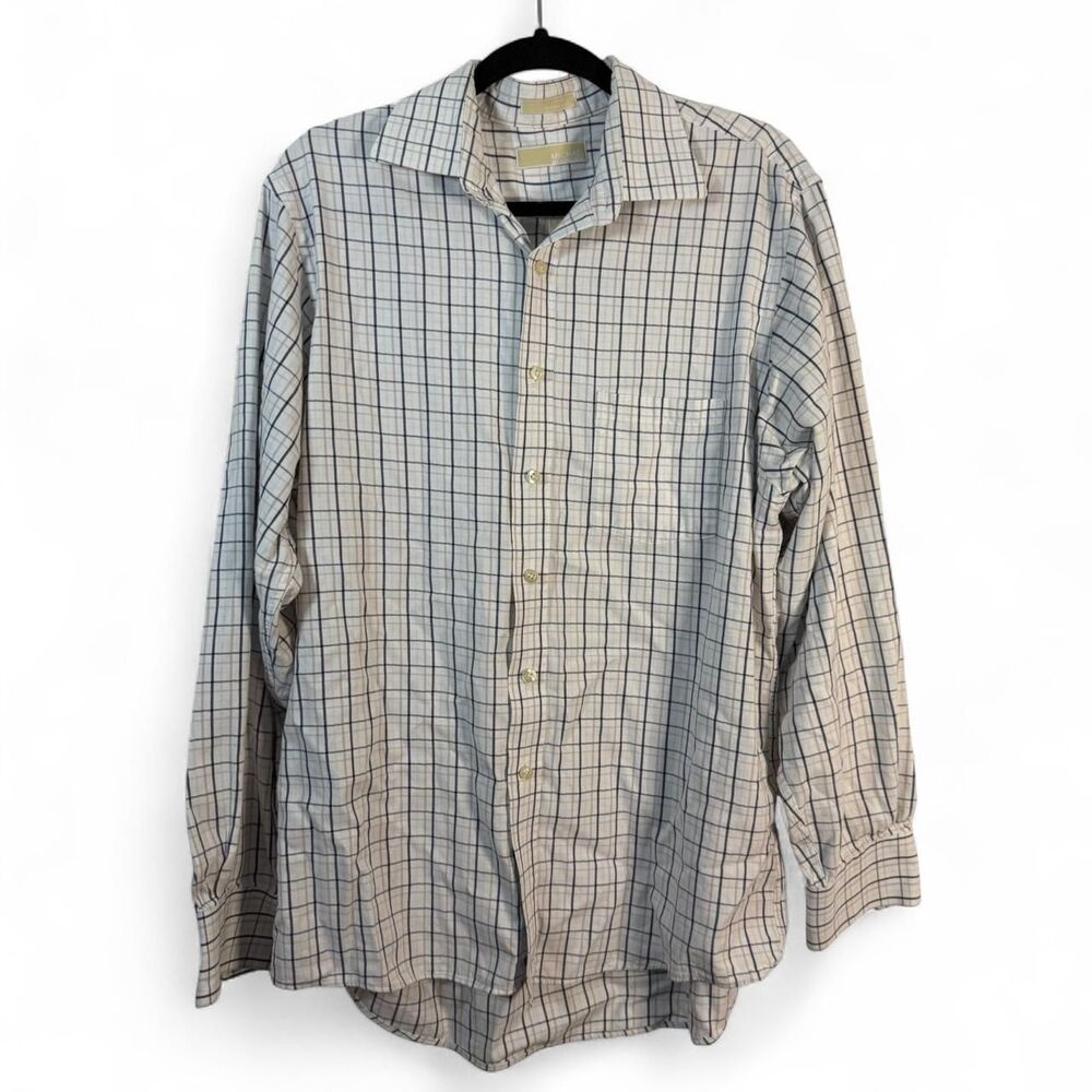 Michael Kors Men's Plaid Dress Shirt L 16.5 34/35 Cotton Long Sleeve